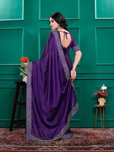 Luxury Silk Saree with Swarovski Diamond Lace Work   Unstitched Blouse Piece Designer Sarees