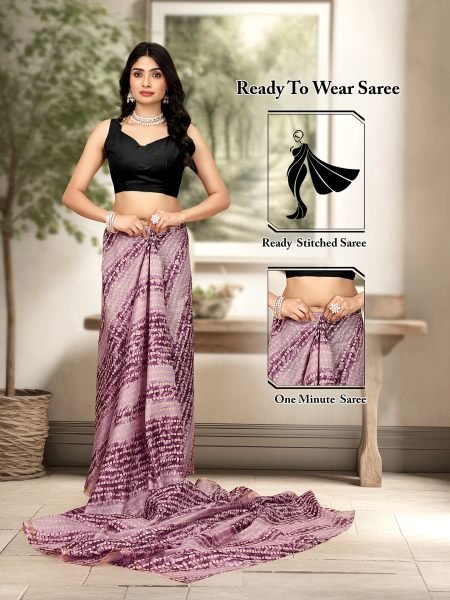 Magenta us Manipuri Jute Silk Saree with Bandhani Print Ready to Wear Ready To Wear Sarees