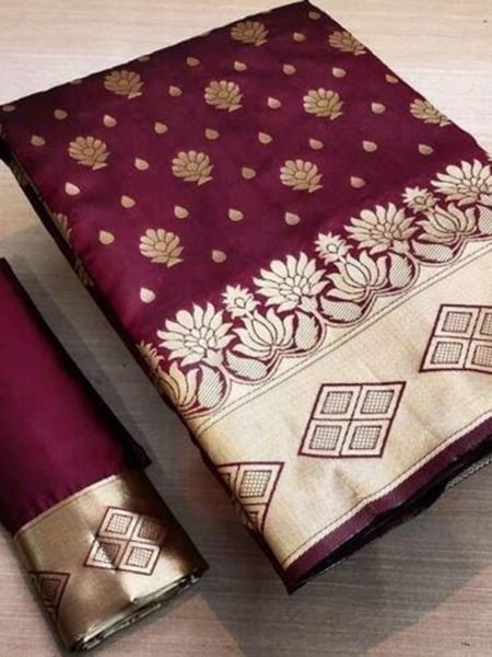 Maroon Banarasi Pure Silk Saree with Gold Zari for Weddings Sale