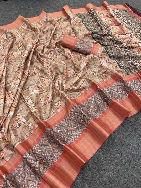 Maroon   Red Cotton Silk Handloom Printed Saree with Tassel Border Pallu Sale