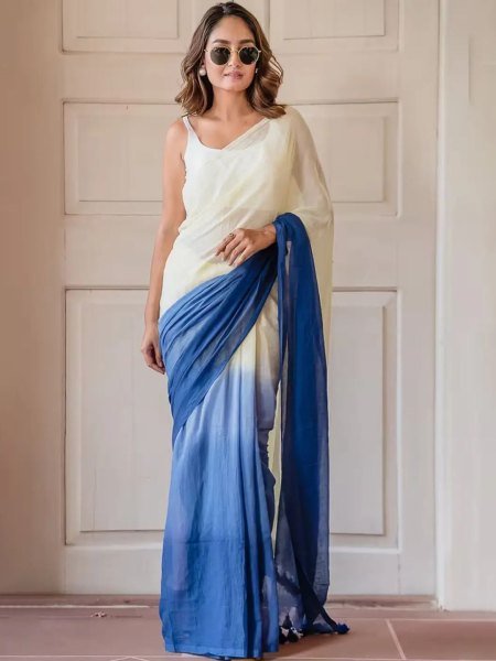 Multicolor Striped Cotton Linen Printed Saree Printed Sarees
