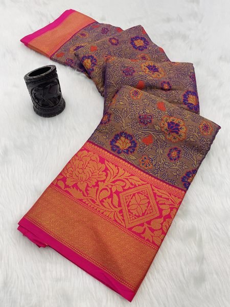 Navy Blue Pure Silk Dharmavaram Pattu Saree with Elegant Jacquard Zari Weaving Sale