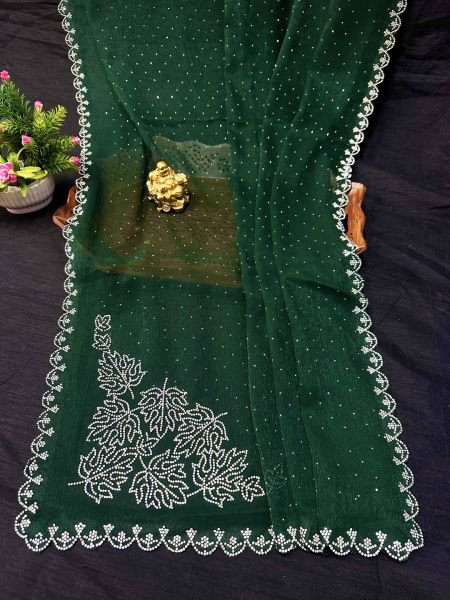 New Arrival Zarkan Work Chiffon Saree with Unstitched Blouse Piece for Women Daily Deals