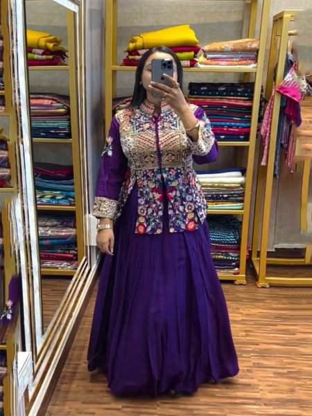 New Designer Party Wear Purple Koti With Lehenga Choli Lehenga