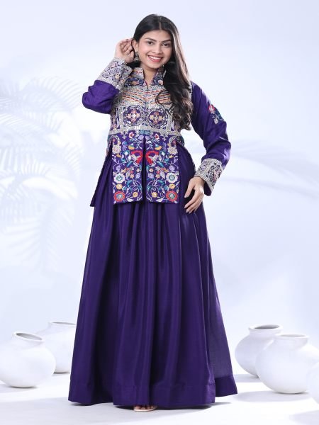 New Designer Party Wear Purple Koti With Lehenga Choli Lehenga