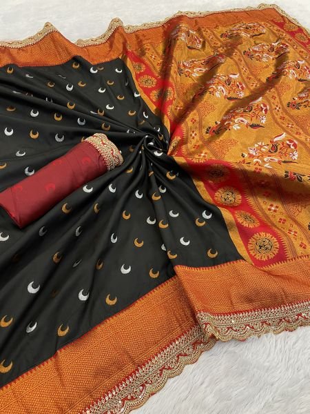 Paithani Pure Silk Embroidery Lace Border Saree Sale