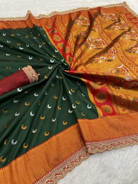 Paithani Pure Silk Embroidery Lace Border Saree Sale