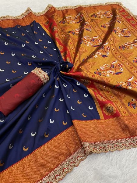 Paithani Pure Silk Embroidery Lace Border Saree Sale