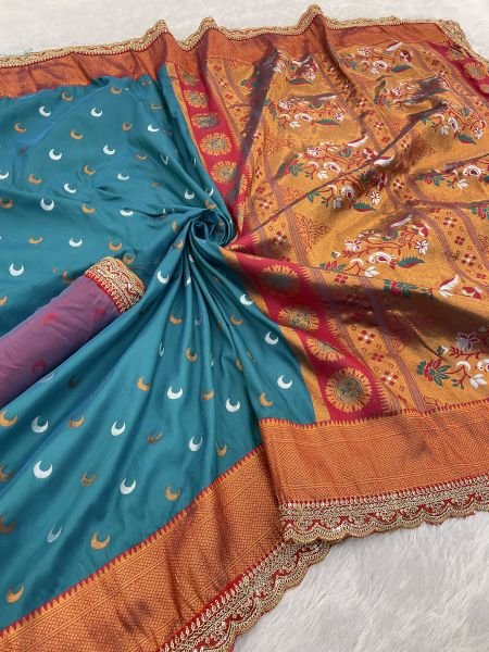 Paithani Pure Silk Embroidery Lace Border Saree Saree