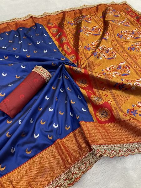 Paithani Pure Silk Embroidery Lace Border Saree Sale