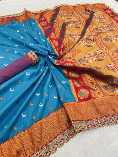 Paithani Pure Silk Embroidery Lace Border Saree Sale
