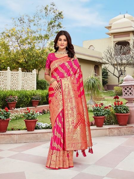 Pink Woven Jacquard Kanjivaram Pure Silk Saree Sale