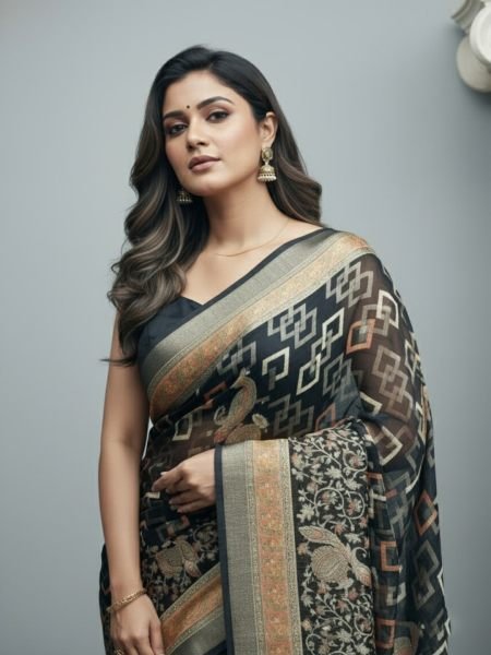 Premium Brasso Chiffon Saree with Intricate Woven Design Printed Sarees