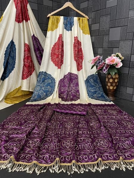 Premium Satin Silk Bandhani Print Saree with Contrast Border