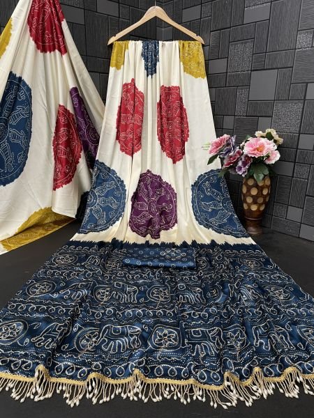 Premium Satin Silk Bandhani Print Saree with Contrast Border