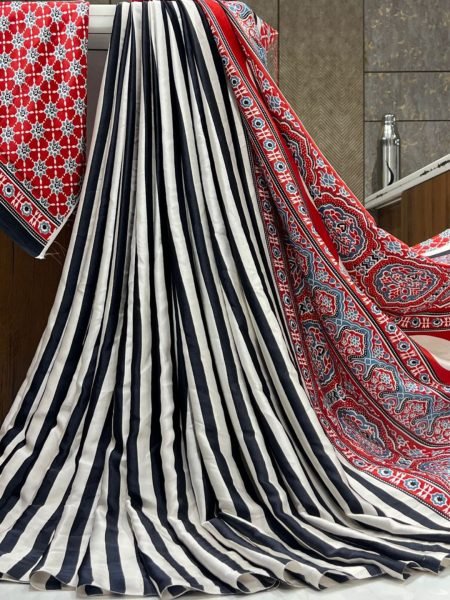 Printed Satin Saree with Unstitched Blouse Piece Daily Deals