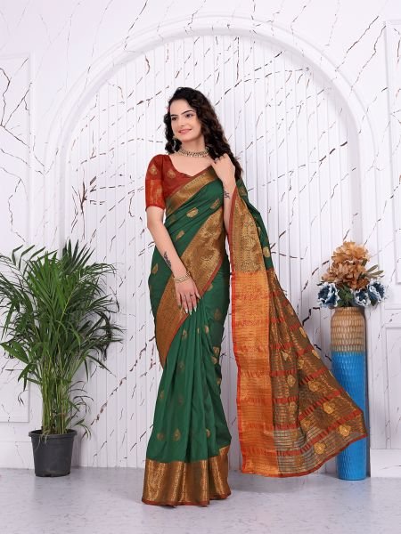 Pure Banarasi Silk Ready to Wear Saree with Jacquard   Woven Weaving Work Ready To Wear Sarees