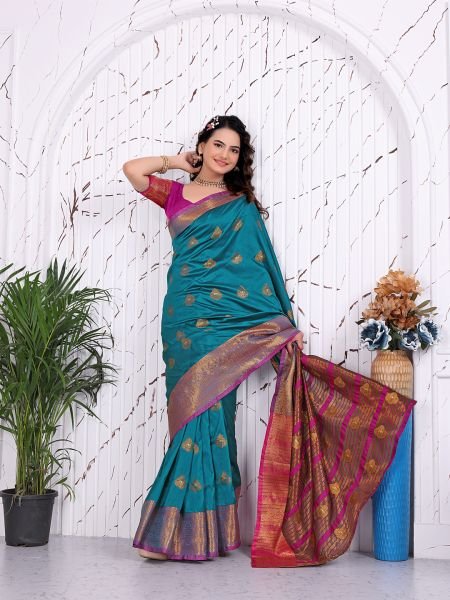 Pure Banarasi Silk Ready to Wear Saree with Jacquard   Woven Weaving Work Ready To Wear Sarees