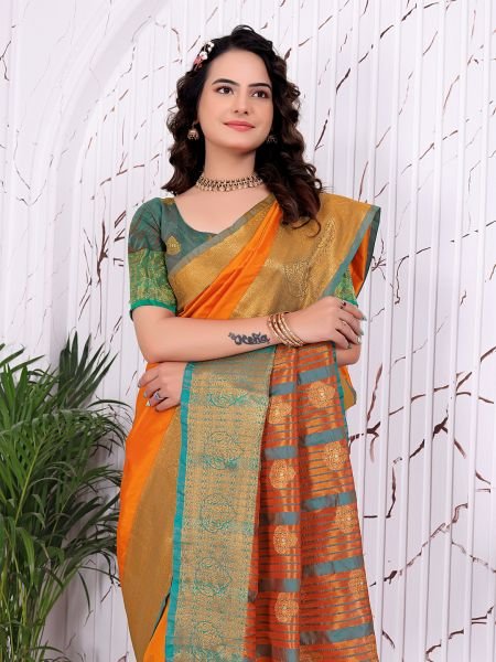 Pure Banarasi Silk Ready to Wear Saree with Jacquard   Woven Weaving Work Ready To Wear Sarees