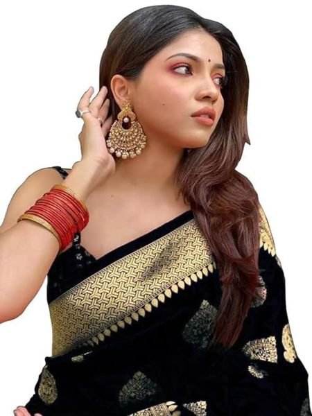Pure Silk Jacquard Woven Black Banarasi Saree Sale