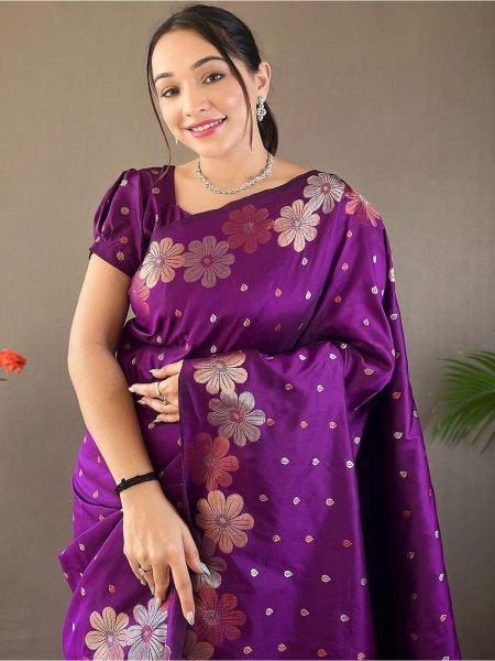 Pure Silk Jacquard Woven Floral Design Rani Pink Banarasi Saree Banarasi Sarees