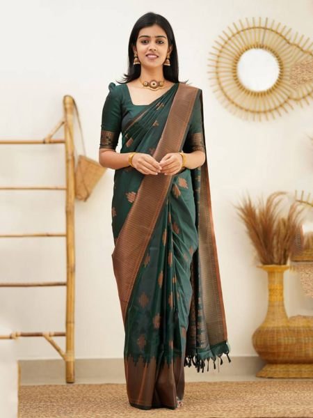 Pure Silk Jacquard Woven Green Banarasi Saree Sale