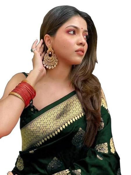 Pure Silk Jacquard Woven Green Banarasi Saree Sale
