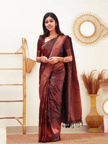 Pure Silk Jacquard Woven Maroon Banarasi Saree Sale