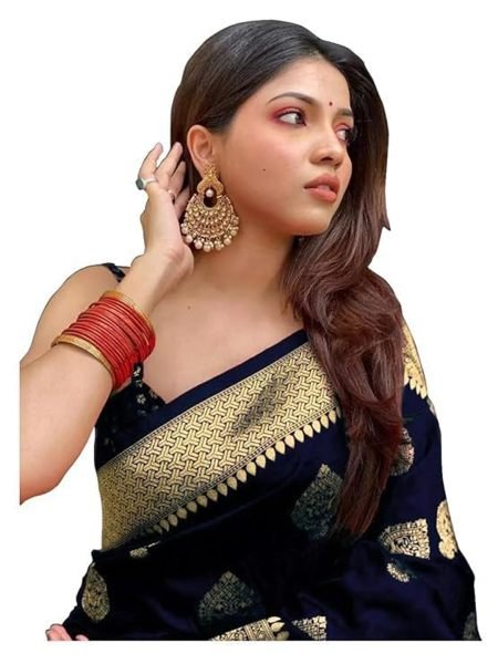 Pure Silk Jacquard Woven Navy Blue Banarasi Saree Sale