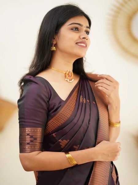 Pure Silk Jacquard Woven Wine Banarasi Saree Banarasi Sarees
