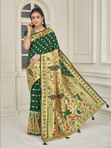 Pure Silk Paithani Zari Woven Green Saree Designer Sarees