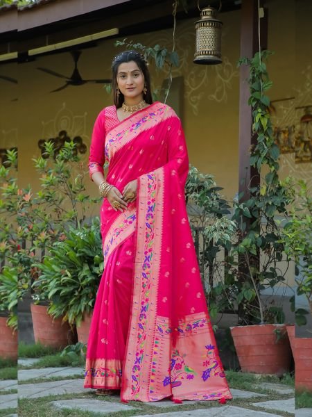 Pure Silk Paithani Zari Woven Rani Saree Sale