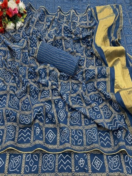 Rama Bandhani Patola Print Saree with Zari Embellished Lagdi Patta Pallu Sale