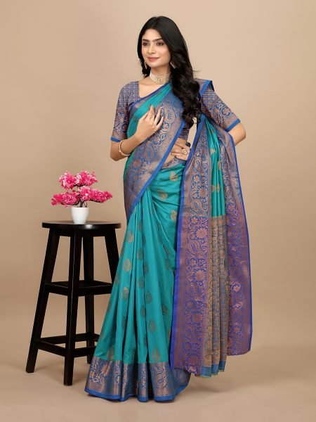 Rama Pure Silk Fabric Jacquard Copper Zari Authentic Kanjivaram Elegance Pattu Sarees