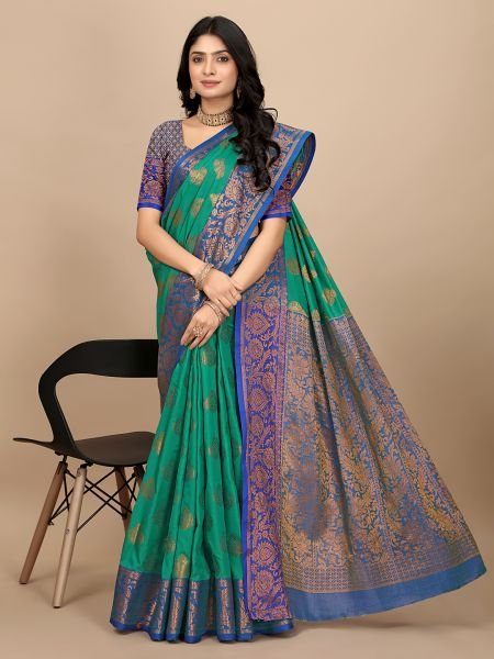 Rama Pure Silk Fabric Jacquard Copper Zari Authentic Kanjivaram Elegance Pattu Sarees
