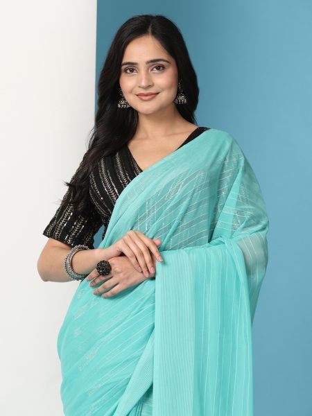 Rama Ready To Wear Chiffon Saree With Stitched Blouse Sale
