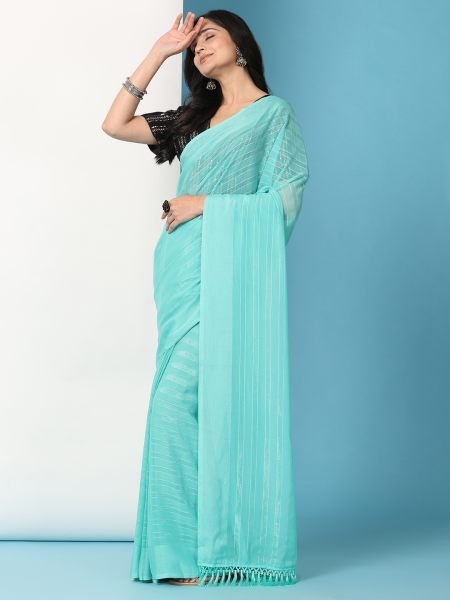 Rama Ready To Wear Chiffon Saree With Stitched Blouse Ready To Wear Sarees