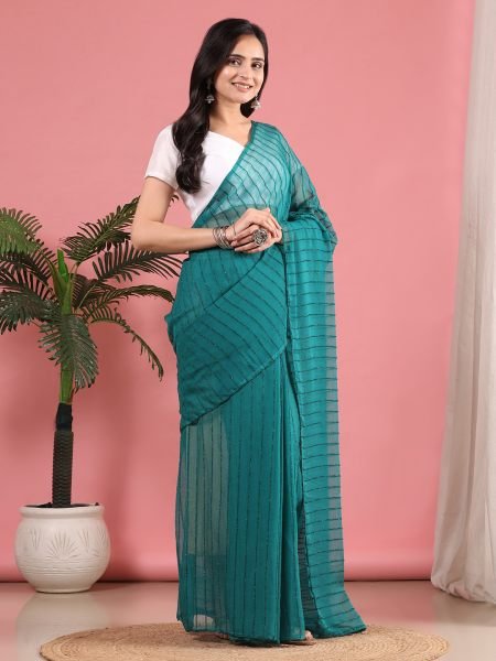Rama Ready To Wear Chiffon Zari Linen Saree Ready To Wear Sarees