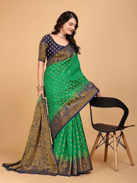 Rama Woven Banarasi Nylon Pure Silk Saree Banarasi Sarees