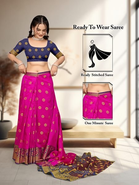 Rani Ready To Wear Cotton Silk Woven Zari Jacquard Banarasi Traditional Saree Sale
