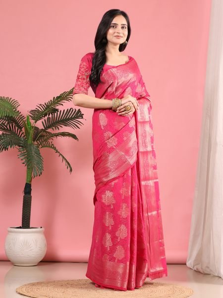 Rani Banarasi Georgette jacquard Saree With Embroidery Blouse Banarasi Sarees