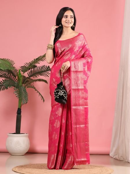 Rani Banarasi Georgette jacquard Saree With Embroidery Blouse Banarasi Sarees