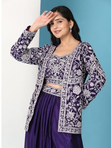 Purple Trendy Party Wear Koti and Sharara Designer Outfit