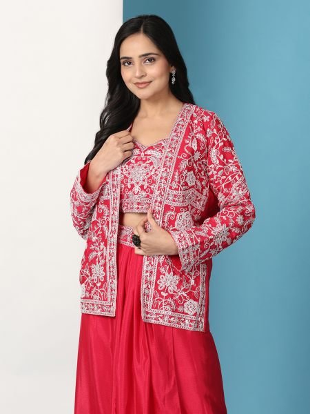 Rani Trendy Party Wear Koti and Sharara Saree
