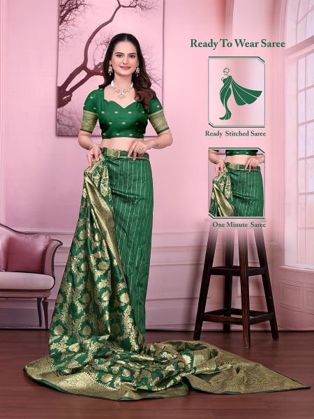 Ready to Wear Banarasi Floral Print Jacquard Party Saree with Unstitched Blouse Daily Deals