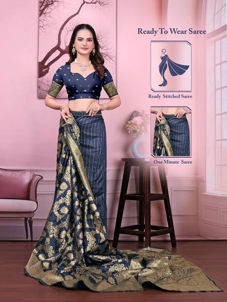 Ready to Wear Banarasi Floral Print Jacquard Party Saree with Unstitched Blouse Banarasi Sarees