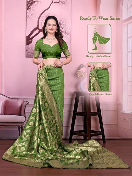 Ready to Wear Banarasi Floral Print Jacquard Party Saree with Unstitched Blouse Daily Deals