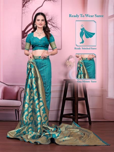 Ready to Wear Banarasi Floral Print Jacquard Party Saree with Unstitched Blouse Daily Deals