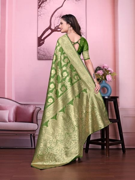 Ready to Wear Banarasi Floral Print Jacquard Party Saree with Unstitched Blouse Ready To Wear Sarees