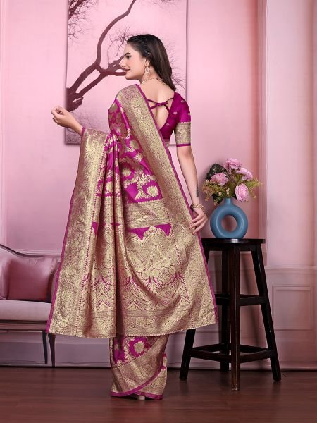 Ready to Wear Banarasi Floral Print Jacquard Party Saree with Unstitched Blouse Ready To Wear Sarees